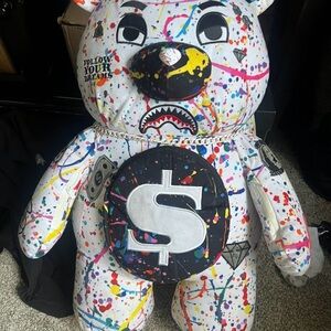 Splatter Art Bear Plush with Dollar Sign